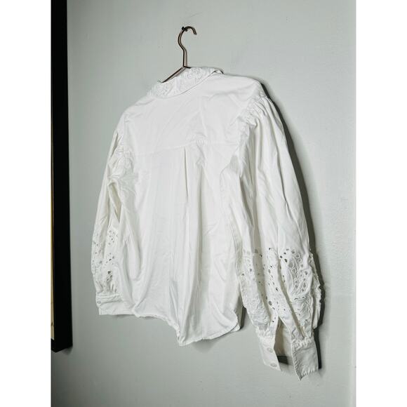 KATE SPADE NEW YORK Off White Poplin Floral Cutout Button Up Shirt Size 12 - Picture 5 of 16